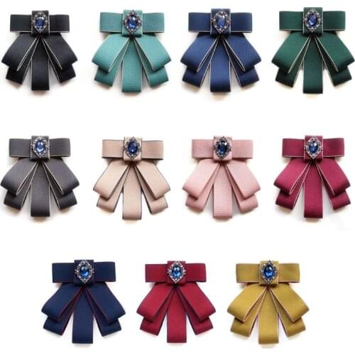 Fashion Ribbon Bow Tie Rhinestone Crystal Brooch Pin Luxury Wedding Adjustable Bowties Formal Party Handmade Necktie