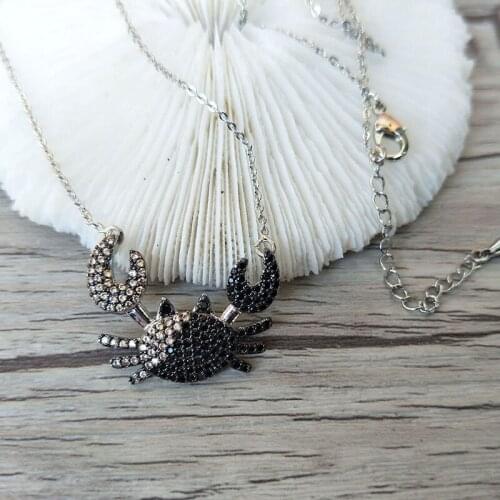 10Pcs Fashion crab Double Bails Connector Pendant Necklace,CZ zircon Micro pave crystal Charm Jewelry making for woman NK253