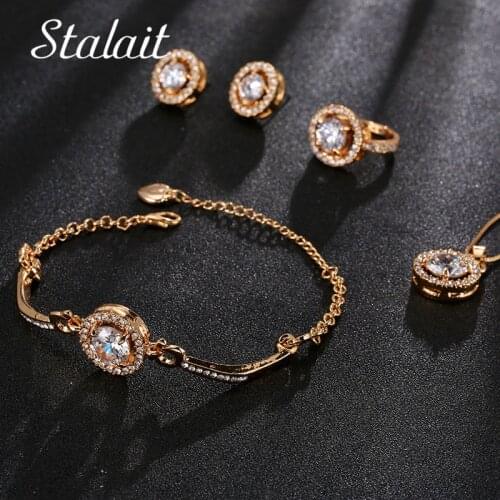 Luxury Designer Round Rose Gold Wedding Jewelry Sets Cubic Zirconia Bridal Necklace Sets For Women Bridesmaid Gift
