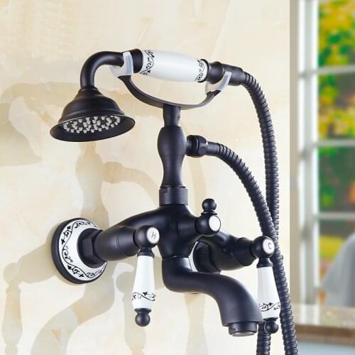 Bathroom wall mounted shower faucet set shower head, Oil Rubbed Bronze rain shower faucet mixer, Copper shower faucet hot cold