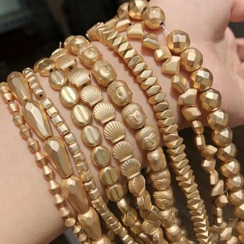 Natural Matte Gold Plated Hematite Stone Irregular Buddha head Loose Spacer Beads for Jewelry Making DIY Beaded Bracelet 15