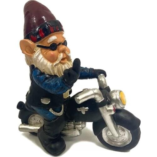 Novelty Gnomes Motorcycle Statue Hand Painted With Realistic Details Outdoor Garden Decoration Resin Ornament