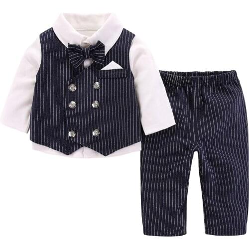Baby boy clothes Gentleman shirt + Vest + pants autumn Fashion newborn clothing set Baby Suit Bow Tie Conjuntos roupa