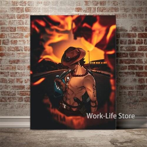 Fire Fist Portgas D Ace One Piece Anime Canvas Painting Wall Art Posters and Prints Pictures Living Room Decoration Home Decor