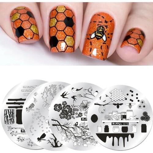 Zjoys Nail Stamping Plates 2018 Bee Birdie Summer Flower Cute Anime Image Gel Nail Template Stencils Manicure Template Tool