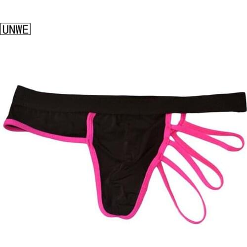 Bandage Leg Mens Thong and G-string Gay Sexy Underwear Translucent Ice Silk Low Waist Gay Bikini Tanga