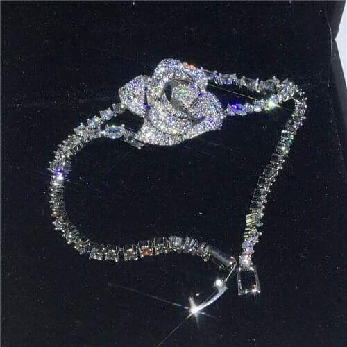 Luxury Flower Bracelet Pave 5A cubic zirconia White Gold Filled Engagement Wedding Bracelets for women Bridal Fine Jewelry Gift