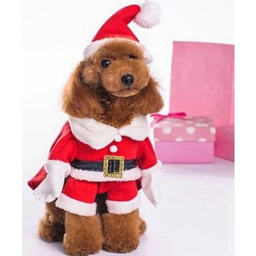 Christmas Santa Claus Cat Cosplay Clothes With Cat Puppy Fleece Outfits Warm Coat Pet Costume
