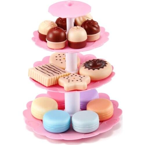 DIY Pretend Play Kitchen Toy Simulation Cake Food Plate Tower Assembled Model Set Birthday Gifts Toys For Children Kids Girl