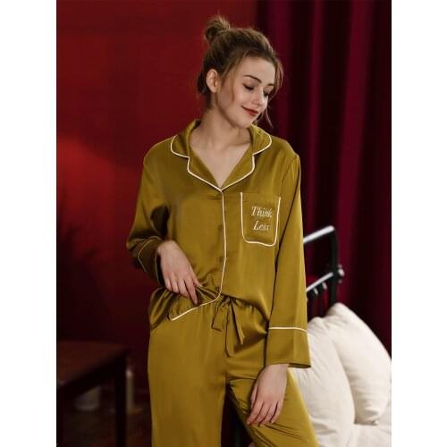 Silk Pajamas Suit Womens Long-Sleeved Silk TrousersAutumn Winter Spring Couple Cardigan Homewear Pajamas For Women