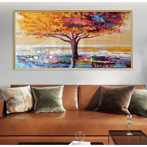 Modern Abstract Tree Oil Painting Orange Artist Hand-painted High Quality Autumn Landsacpe Oil Painting for Room Decor Wall Art