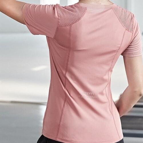 Slim Short Sleeve Yoga Top Quick Dry Breathable Gym T-Shirt Women elasticity Mesh Sports Tops Summer Thin Fitness Running Tops