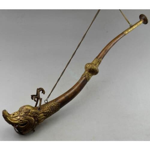 Elaborate Tibet Collectible Decorate Old Handwork Copper Carved Dragon Instrument Trombone