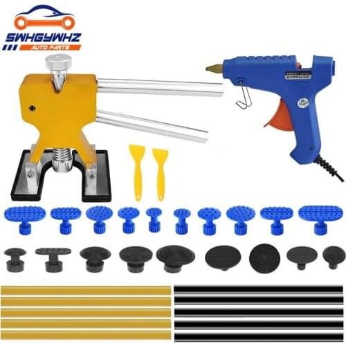 33Pcs Paintless Dent Removal Red Puller Kits with Hot Melt Glue Gun for Auto Body Car Hail Damage and Door Dings Repair