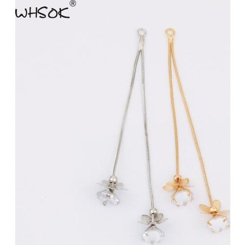 WHSOK 10Pcs 7*69MM Jewelry Making/Earring Findings/DIY Earring Chains/Genuine Gold Plating/Pendants/CZ Flower Shape/Hand Made