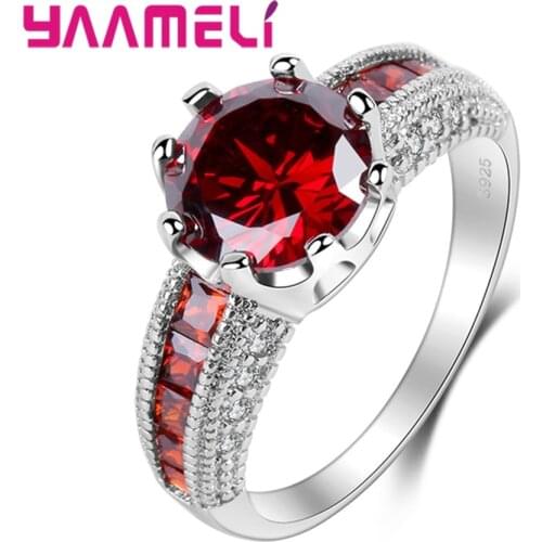 CZ Zircon Wedding Rings 925 Sterling Silver Jewelry Women Red Crystal Engagement Proposal Ring Accessory for Female