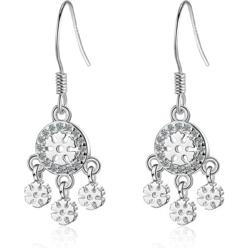 New Fashion Zircon Snowflake Round Dream Catcher Tassel Earrings For Women 925 Sterling Silver Earrings oorbellen pendientes