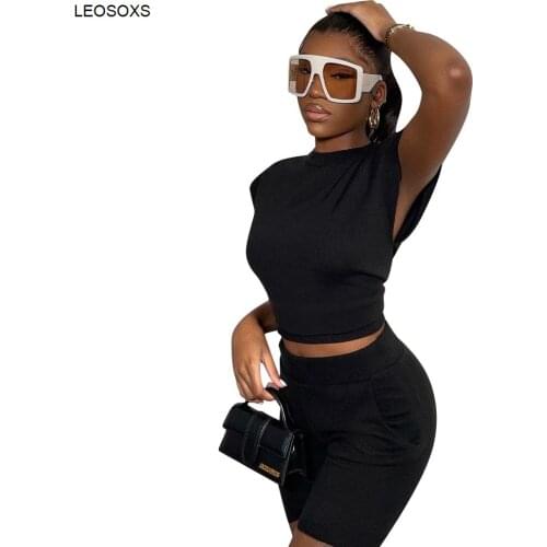 Womens Solid Color Sexy Two Piece Set Fashion Sleeveless T-shirt High Waist Shorts Leisure Fitness Sports Suit