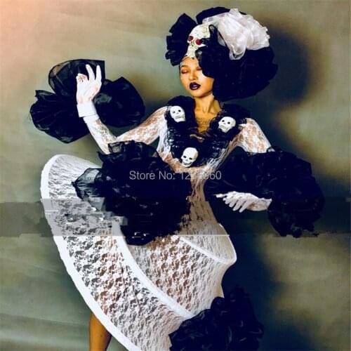 WYY Halloween female bodysuit singer bar performance dress show skirt party skull dance costumes stage clothe flower wears dj