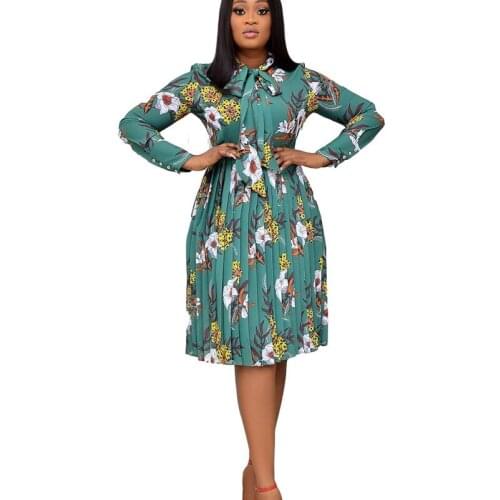 Female Dress Long Sleeve High Waist Women Dress 2021 New Autumn Hedging Fashion Printing Pleated Temperament Women Dress NBH270