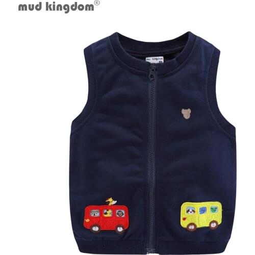 Mudkingdom Boys Vests Kids Jackets Cartoon Car Zipper 2020 Spring Autumn Sleeveless Jackets for Kids