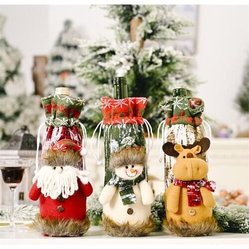 1PC Christmas Table Decor Christmas Wine Bottle Cover Bag Linen Champagne Bottle Cover Snowman Christmas Decorations For Home