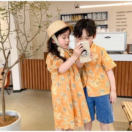 2021 Korea style girls printed dress fashion cotton summer shorts sleeve girls dresses