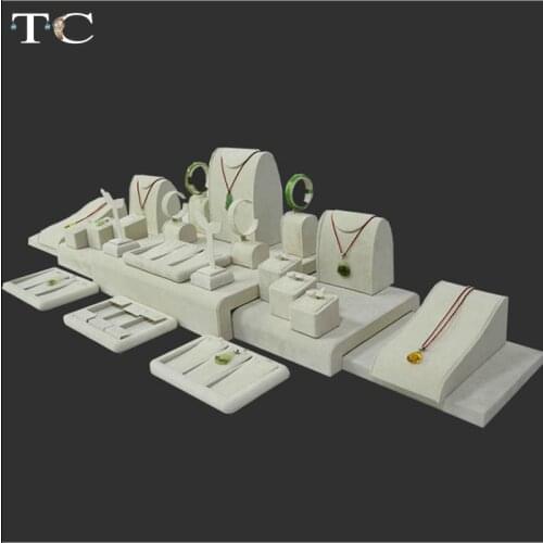 Beige Velvet Jewelry Display Set Necklace Holder Earring Organizer Ring Holder Bracelet Stand for Window Display Counter