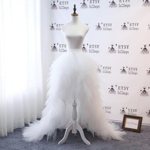 White Beautiful Womens Skirts A-Line Tiered Ruffle Custom Made Sweep Train Satin Zipper Waist Prom Skirts