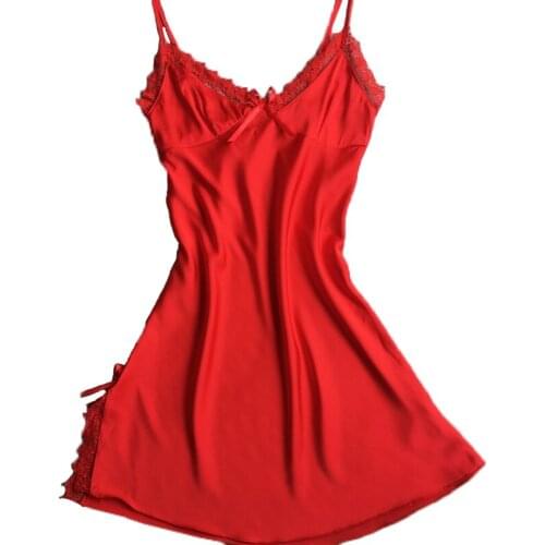 Free Shipping 2016 New Design womens Mini Nightdress Sexy Summer Home Wear Sleepwear Lace Silk Satin Big Size Nightgown Hot