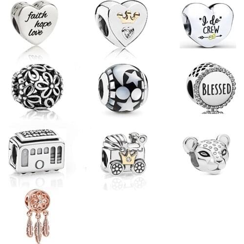 High Quality New Style 100% S925 Sterling Silver 1: 1 Crown Cable Car Charm With Love For Diy European Female Bracelet Jewelry