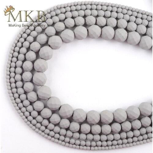 Natural Light Grey Hematite Stone Matte Rubber Beads Loose Faceted Beads For Jewelry Making 2/3/4/6/8/10mm Diy Bracelet 15"