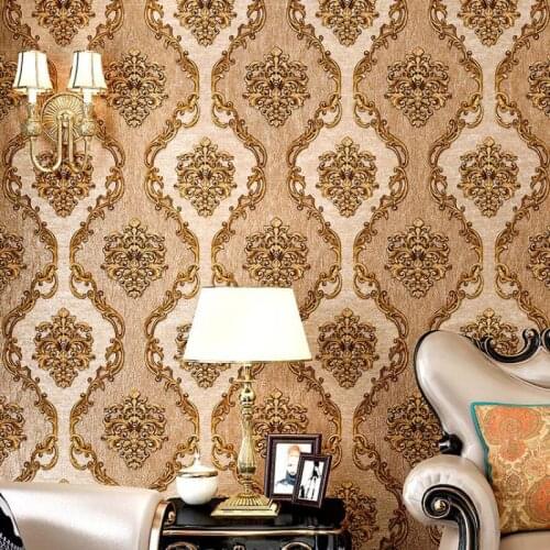 Damascus European-style brown embossed 5.3 square PVC waterproof vinyl living room bedroom dining room home decoration wallpaper