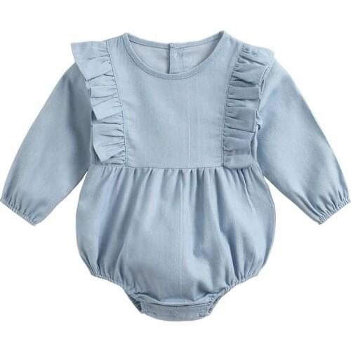 0-3Yrs Newborn Girls Ruffles Clothes Bodysuits Cotton Girls Long Sleeve Denim Romper Sunsuits Outfits