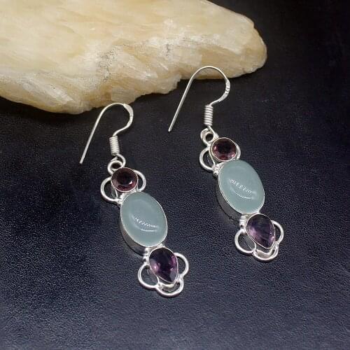 Gemstonefactory Big Promotion Unique 925 Silver Gemstone Agate Amethyst Women Ladies Gifts Dangle Drop Earrings 20211959