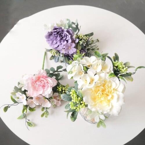 1 bunch of artificial flowers pink silk peony rose vase home decoration bridal bouquet wedding accessories craft DIY gift pink f