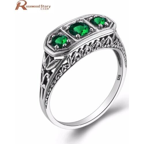New Arrival Pure 925 Sterling Silver Finger Rings With Green Stone Luxury Vintage Charms Engagement Ring Jewelry For Women Gift