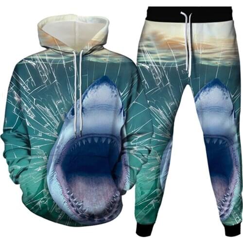 Men Fashion Tracksuit Sets Shark Dolphin Fish Creative Animal 3D Print Clothes Hoodie+Trousers Women Casual Sportwear Size S-6X