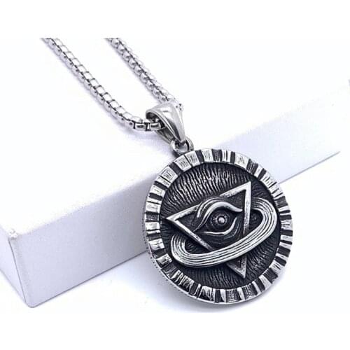 New Personality Retro 316L Stainless Steel European and American God All Seeing Eye Pendant Mens Necklace Pendant Gift
