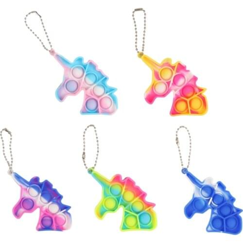 Cute Unicorn Bubble Silicone Sensory Keychain Toys Keyring Pendant for Kids Adult Stress Relief Fidget Toys Party Favor Gifts