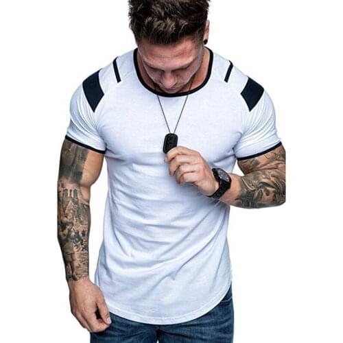 Running Gym Men T Shirt Casual Summer O Neck Tops Tees Elastic Fitness T-Shirt Sports Quick Dry Short Sleeve Polo T Shirt Men