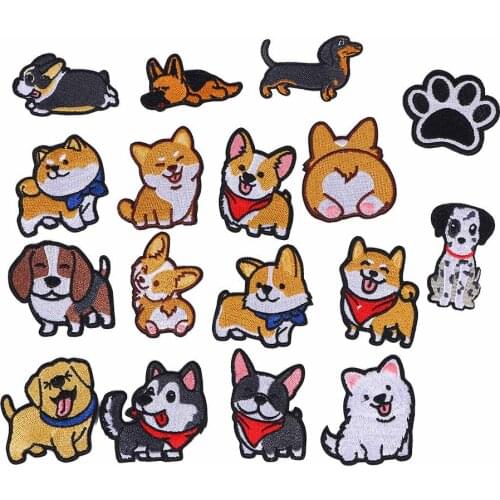 Corgi / Dachshund / Husky Embroidery Patches For Clothing Cute Dog Animal Iron-On Patches On Clothes