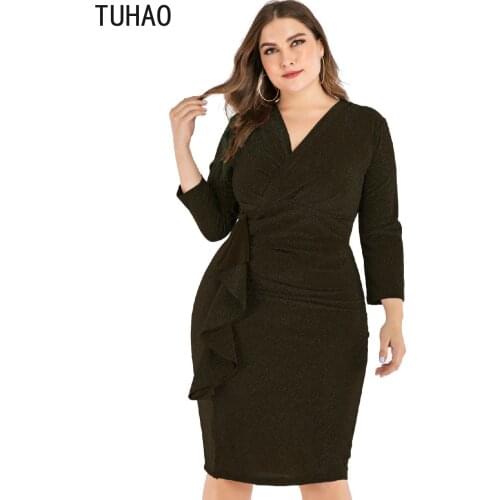 TUHAO Mother Office Lady Elegant Dress 2020 Spring Long Sleeve Ruffles Dresses Plus Size 5XL 4XL 3XL Woman Work Party Dress WM85