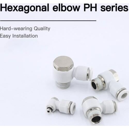 Pneumatic White Fitting APH PH 4 6 8 10 Hexagonal Male Fitting 4mm-1 / 4 "1/4" Push-In Pipe Fitting Quick Connector Elbow