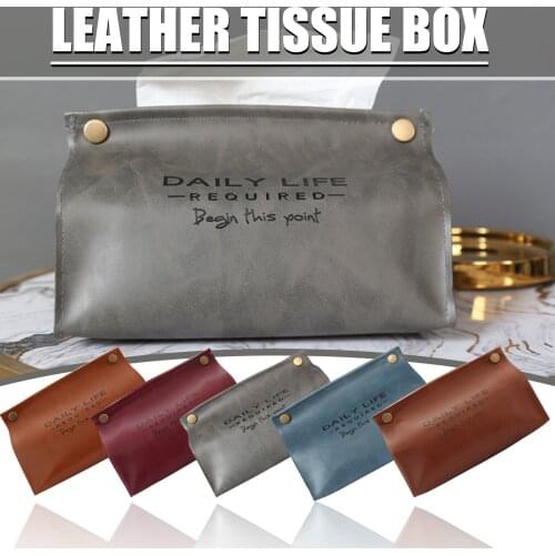 Durable Retro Leather Tissue Box Button Up Paper Bag Snap Button Seam Fetching Paper Napkin Tissue Holder