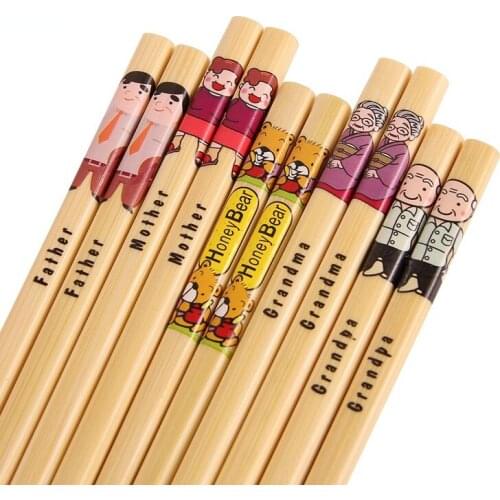 Family Cute Kids Chopsticks Japanese Fablic 5paar Bamboo Wooden Chopsticks Anime Appetizer Chopsticks