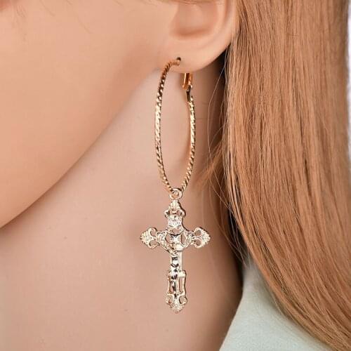 Earrings Jewelry Kathy Gold Color Cross Earrings for Women Cross Pendant Drop Earrings Vintage Fashion Earrings Accessories