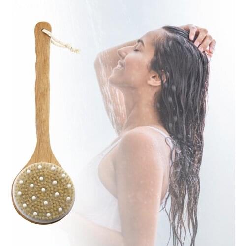 Bathing Brush Shower Brush SPA Bath Tool Easy to Carry Heat Resistant Wood Shower Scrubbing Brush for Household