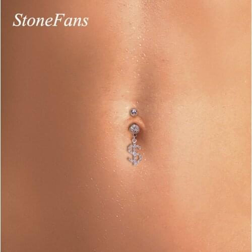 Stonefans Fashion New Sexy Dollar Sign Belly Button Nail Charma Lounger Retro Anti Allergy Ring Body Jewelry for Women Piercing