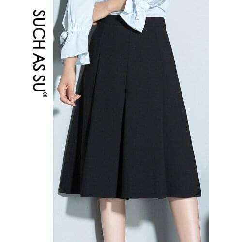 SUCH AS SU 2017 Summer Fashion High Waist Wide Leg Pants Knee Length Casual Black Brown Pleated Trousers Size S-3XL Pants Women